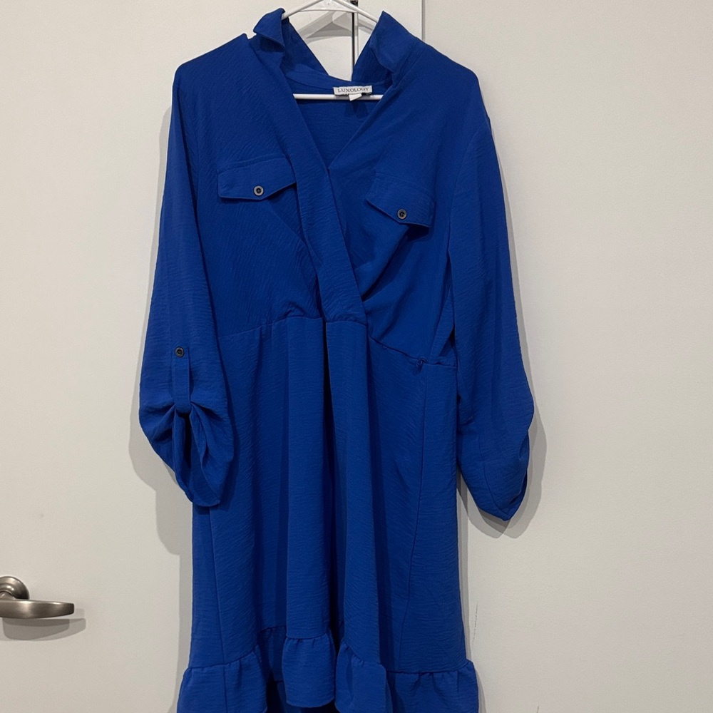 Luxology Royal Blue Long Sleeve Midi Dress